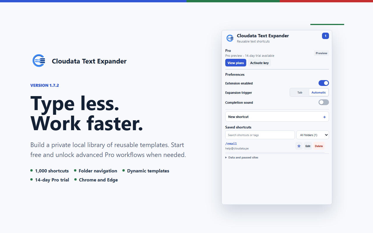 Cloudata Text Expander interface
